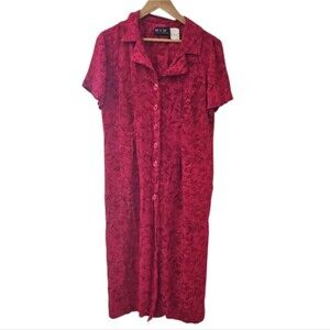 M.H.M. Melissa Harper Button Front Midi Dress Sz 12 Raspberry Red Floral